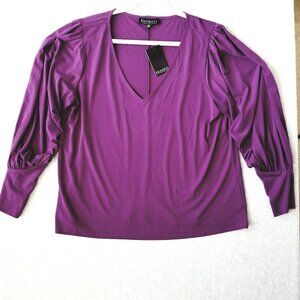 Eloquii Womens Sz 18/20 Balloon Bishop Long Sleeve Top V Neck Blouse Office